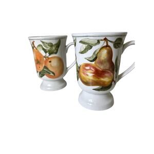 AMERICAN ATELIER Blossom Breeze Peach Pear Footed Coffee Mugs Set of 2